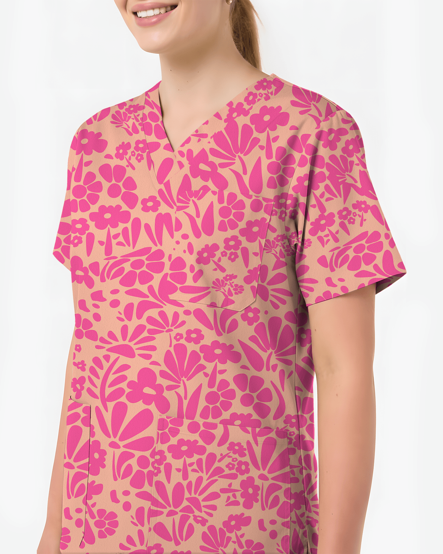 Tropical Blooms Island Paradise Vibes Women Scrub Top - Scrubloop