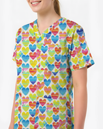 Vibrant Watercolor Hearts Cute Nurse Scrub Top - Scrubloop