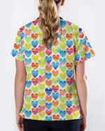 Vibrant Watercolor Hearts Cute Nurse Scrub Top - Scrubloop
