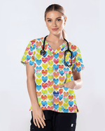 Vibrant Watercolor Hearts Cute Nurse Scrub Top - Scrubloop