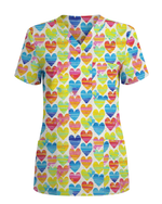 Vibrant Watercolor Hearts Cute Nurse Scrub Top - Scrubloop