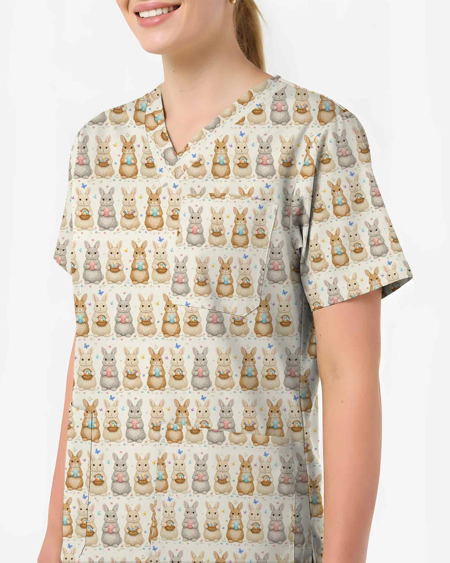 Vintage Easter Bunny Cute Nurse Scrub Top - Scrubloop