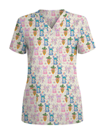 Vintage Floral Bunny Coquette Nurse Scrub Top - Scrubloop