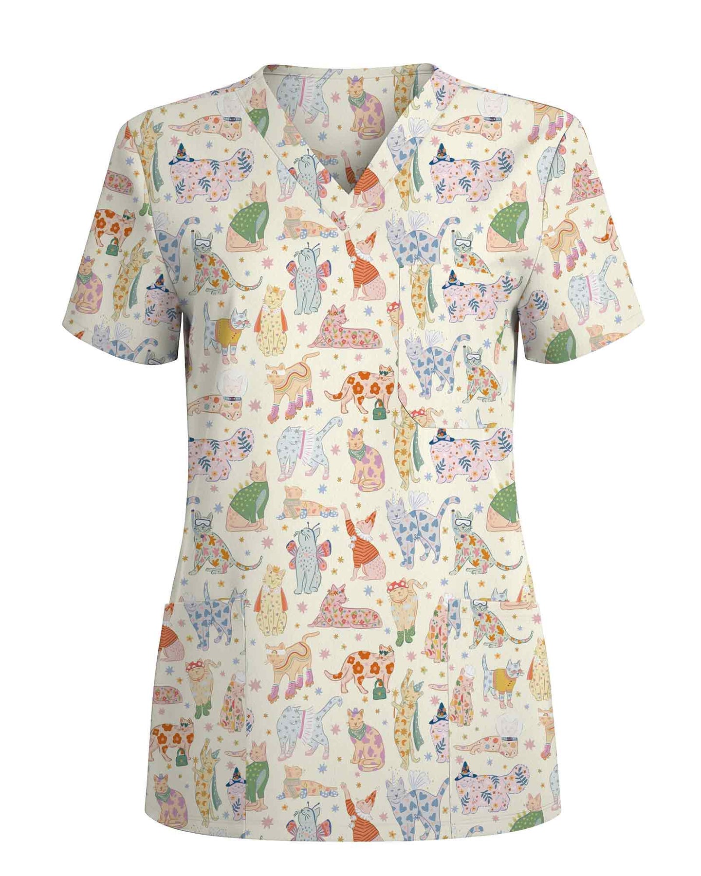 Vintage Party Cats Healthcare Scrub Top - Scrubloop