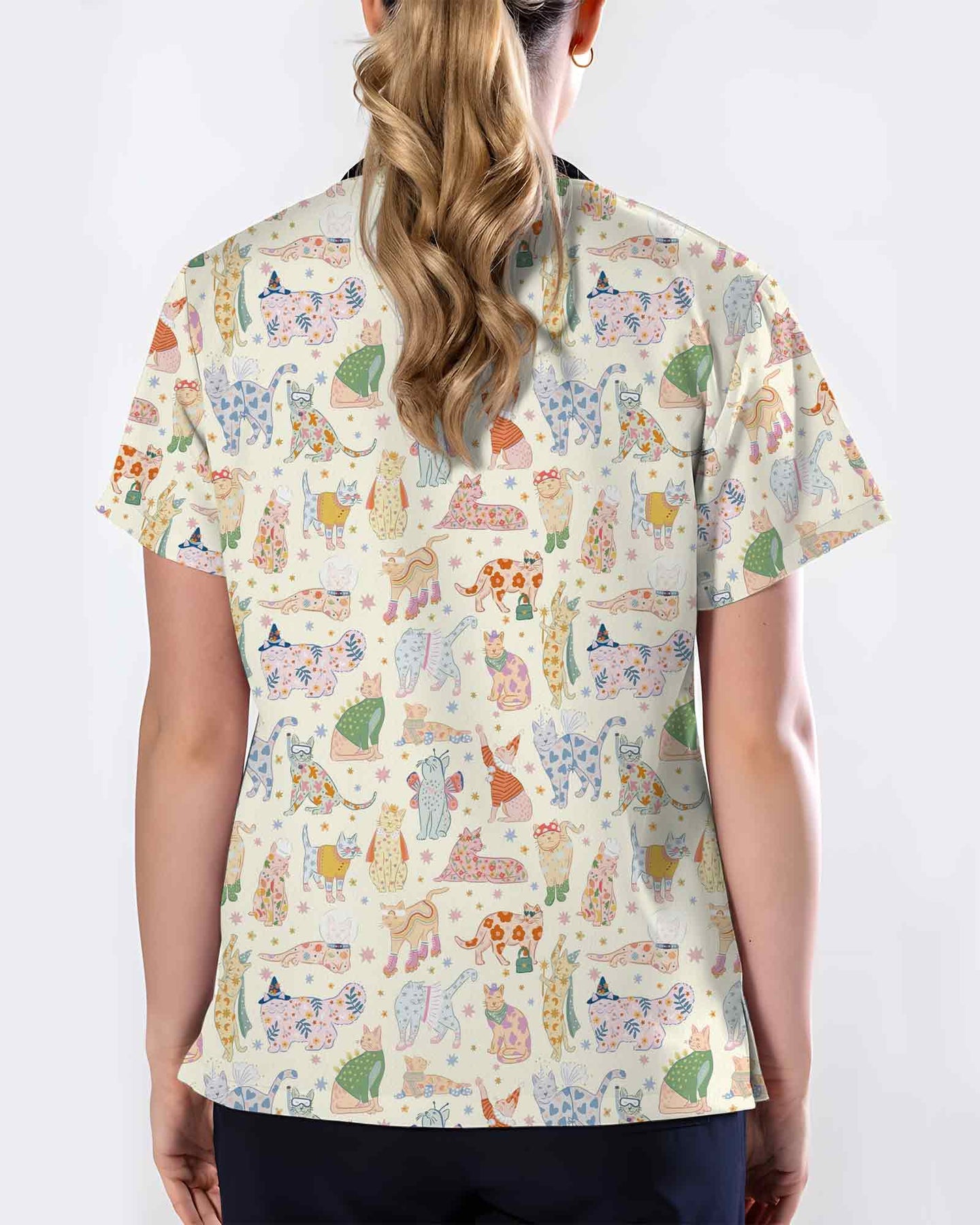 Vintage Party Cats Healthcare Scrub Top - Scrubloop