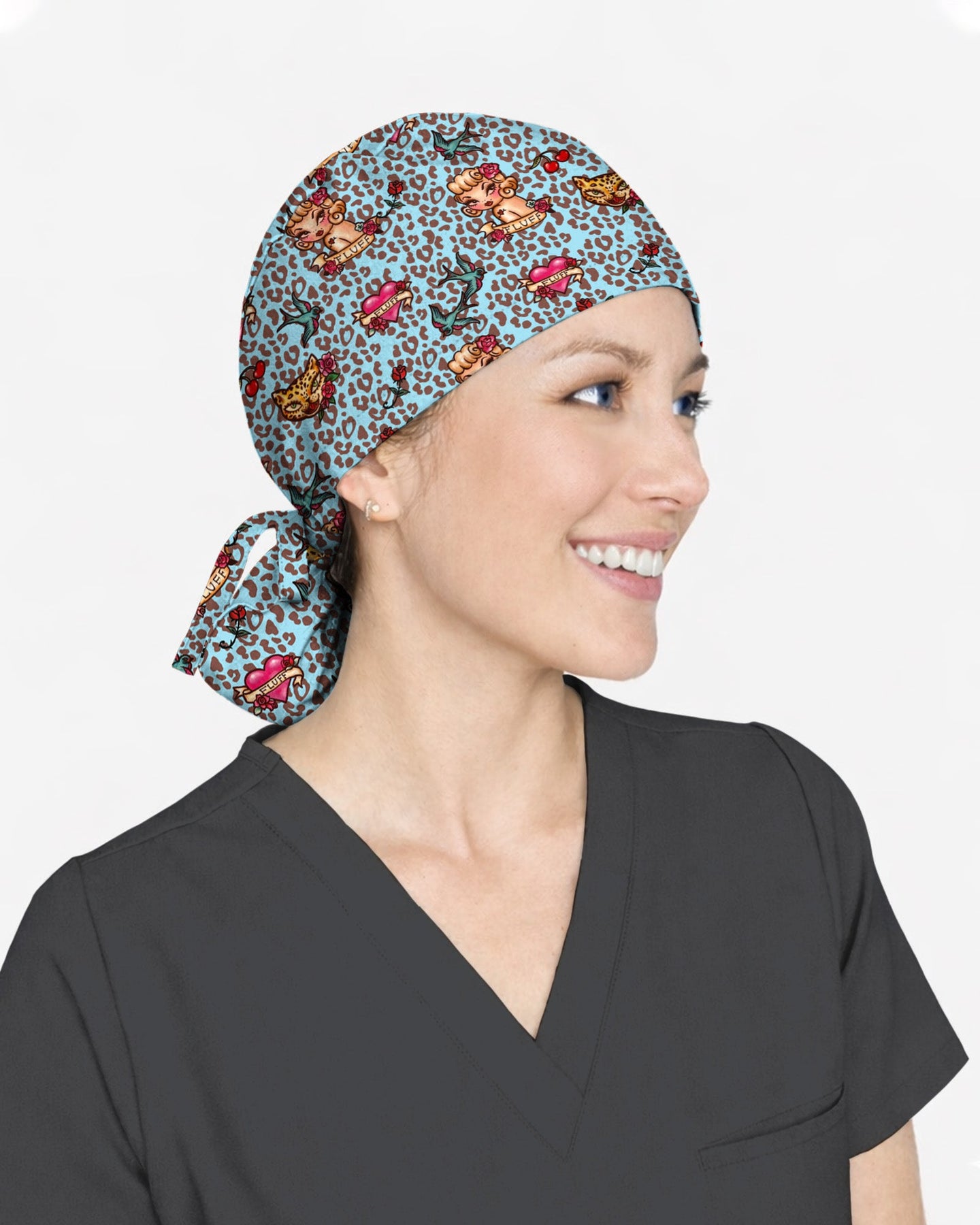 Vintage Tattoo Leopard Scrub Cap - Scrubloop