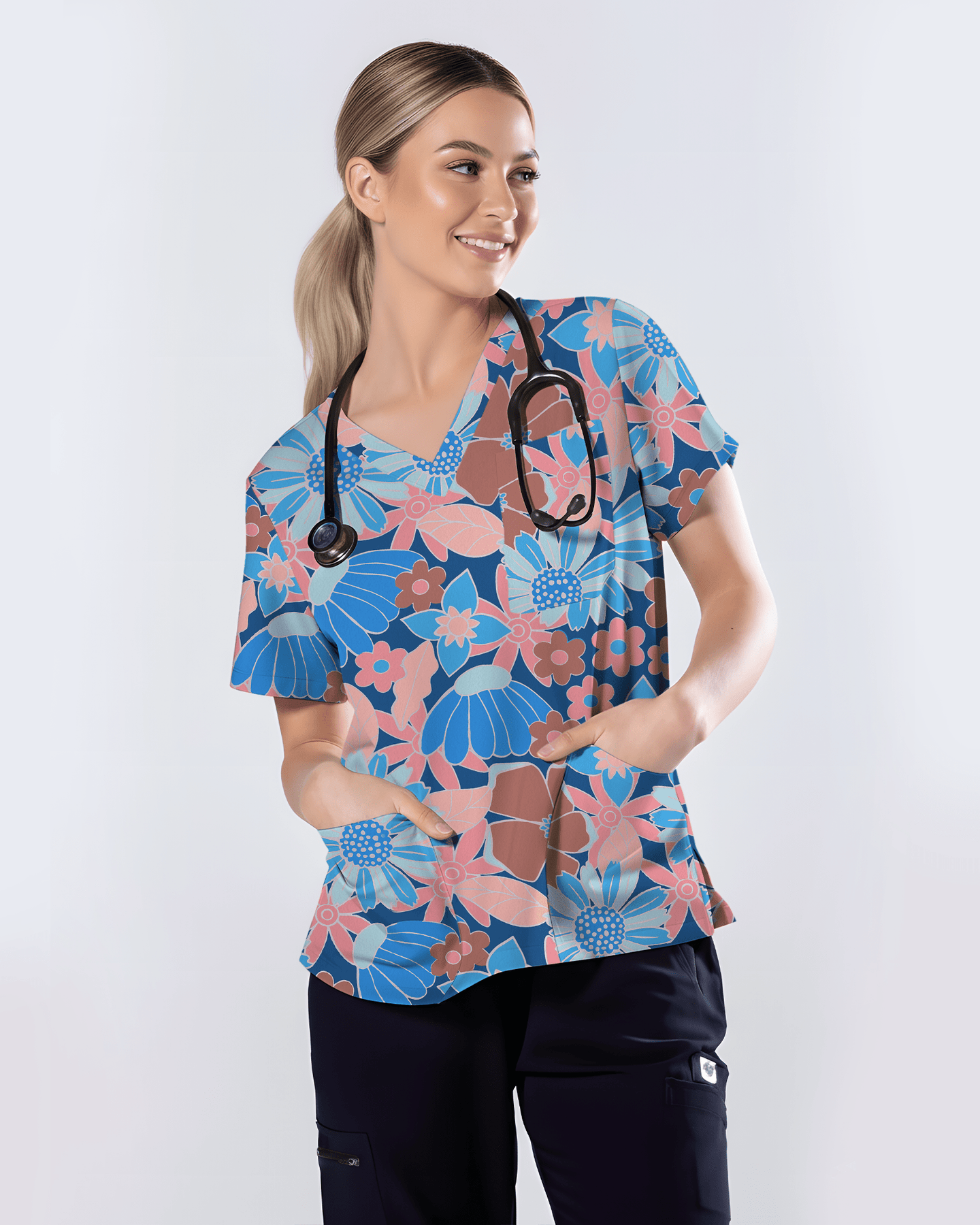 Warm Harvest Floral Women Scrub Top - Scrubloop
