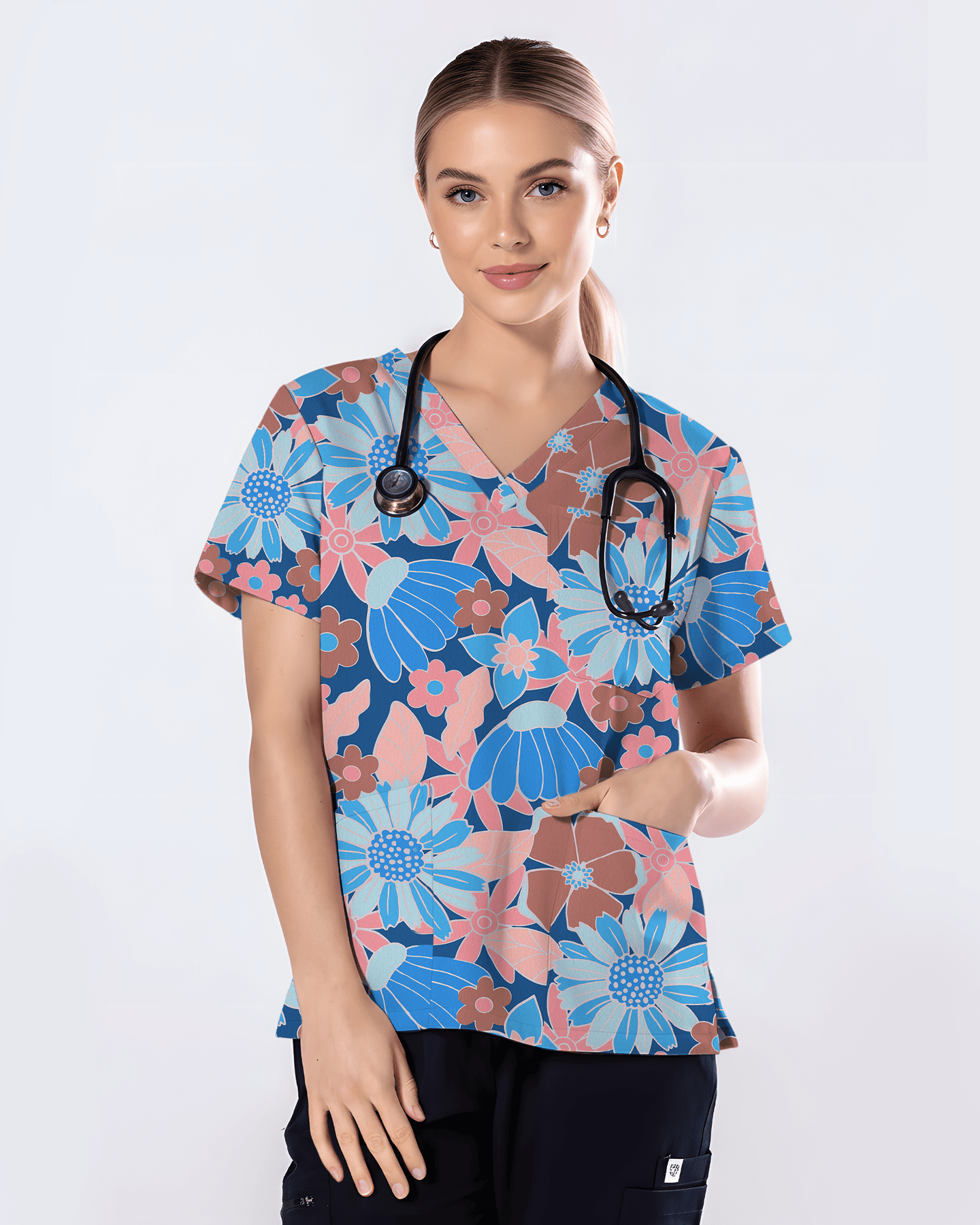 Warm Harvest Floral Women Scrub Top - Scrubloop