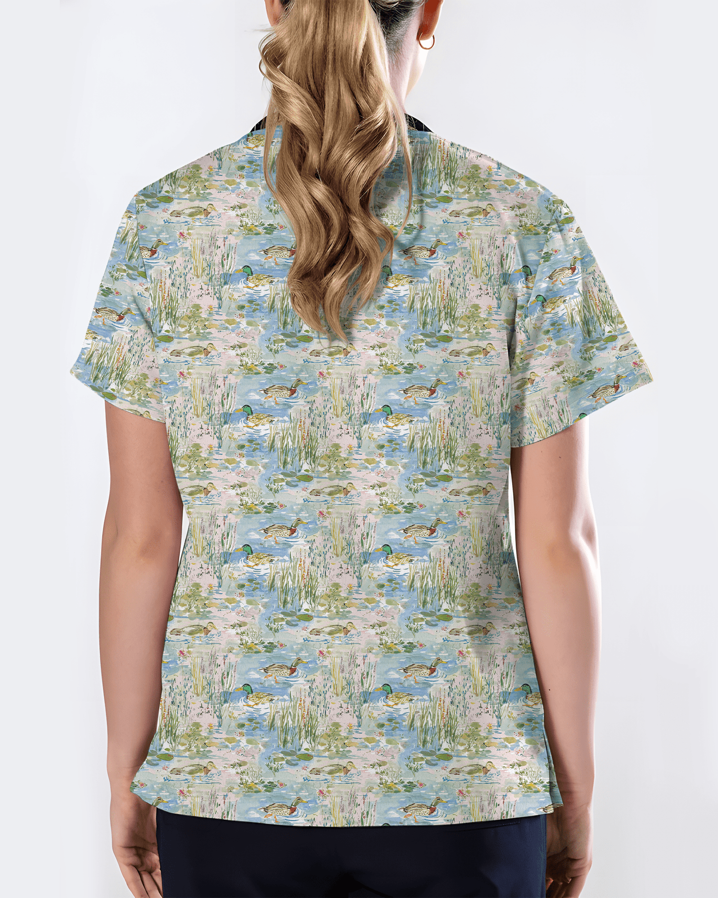 Watercolor Mallard Duck Pond Nurse Scrub Top - Scrubloop