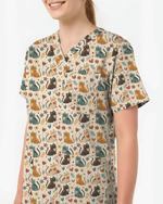 Whimsical Boho Cats Nursing Scrub Top - Scrubloop