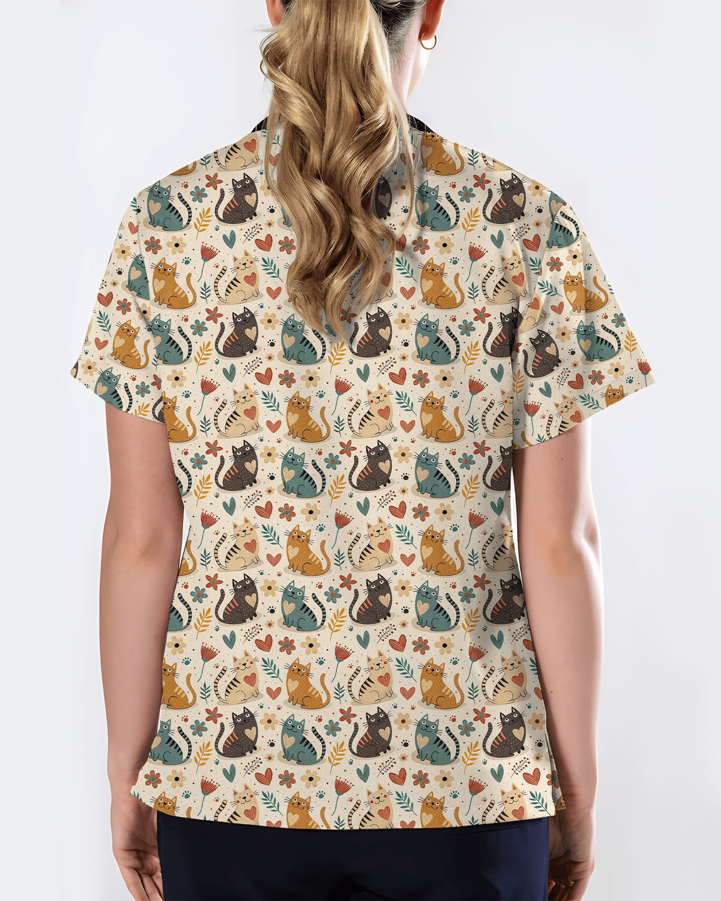 Whimsical Boho Cats Nursing Scrub Top - Scrubloop