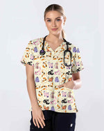 Whimsical Cat Nursing Scrub Top - Scrubloop