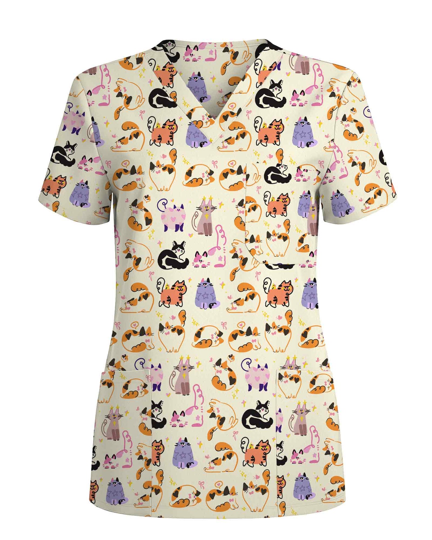 Whimsical Cat Nursing Scrub Top - Scrubloop