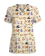 Whimsical Cat Nursing Scrub Top - Scrubloop