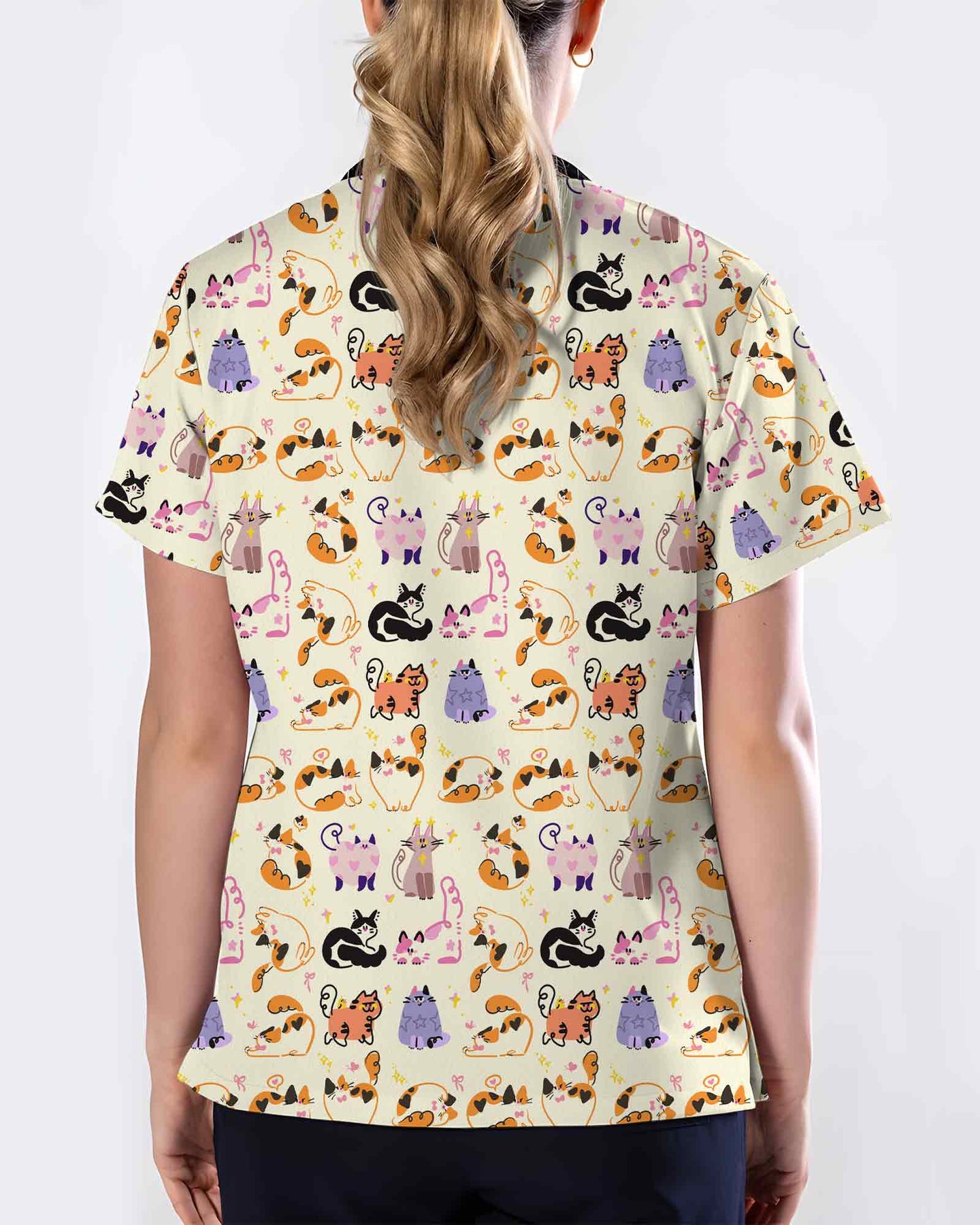 Whimsical Cat Nursing Scrub Top - Scrubloop