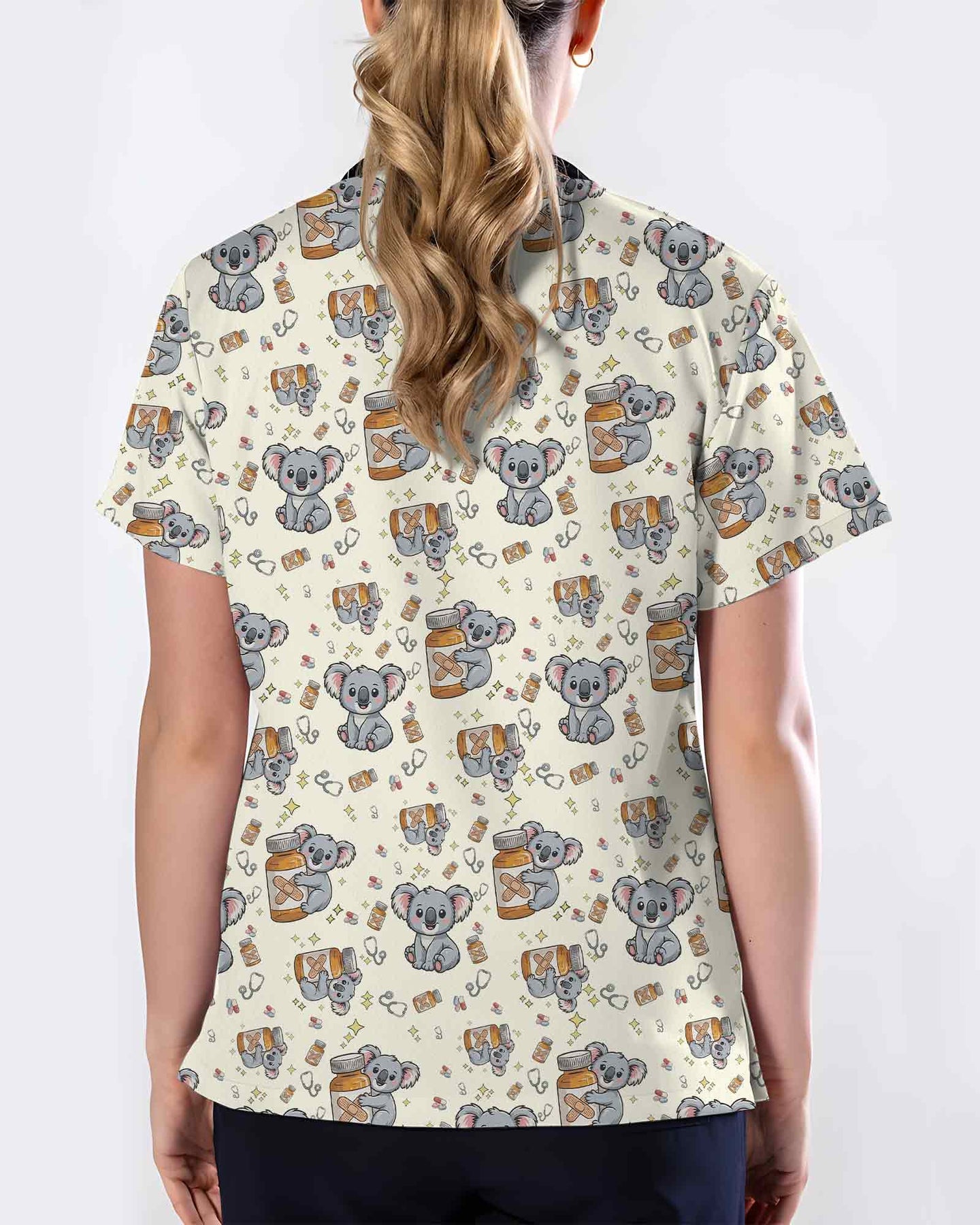 Whimsical Healing Koala Nurse Scrub Top - Scrubloop