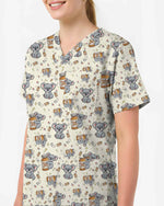 Whimsical Healing Koala Nurse Scrub Top - Scrubloop