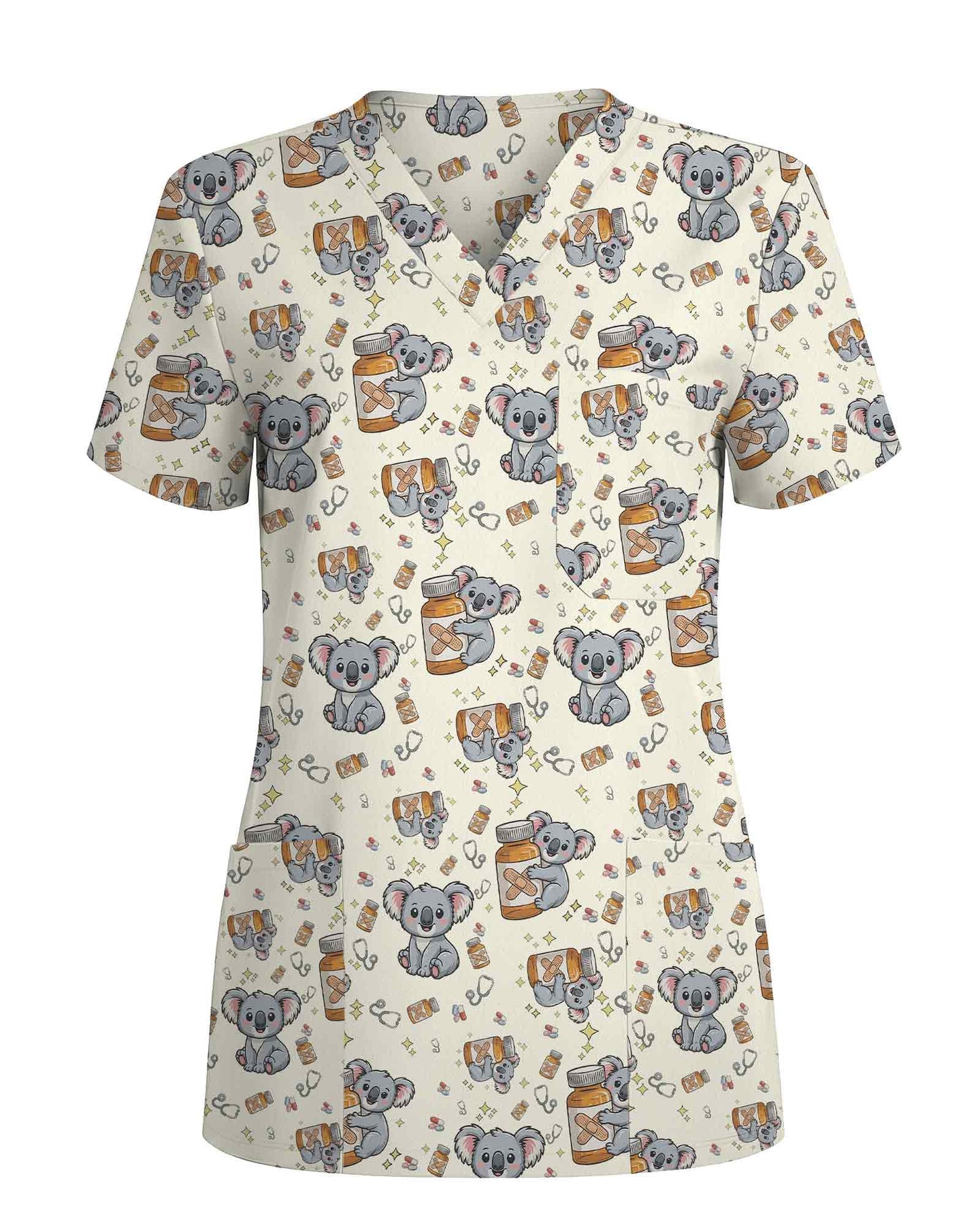 Whimsical Healing Koala Nurse Scrub Top - Scrubloop