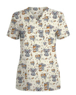 Whimsical Healing Koala Nurse Scrub Top - Scrubloop
