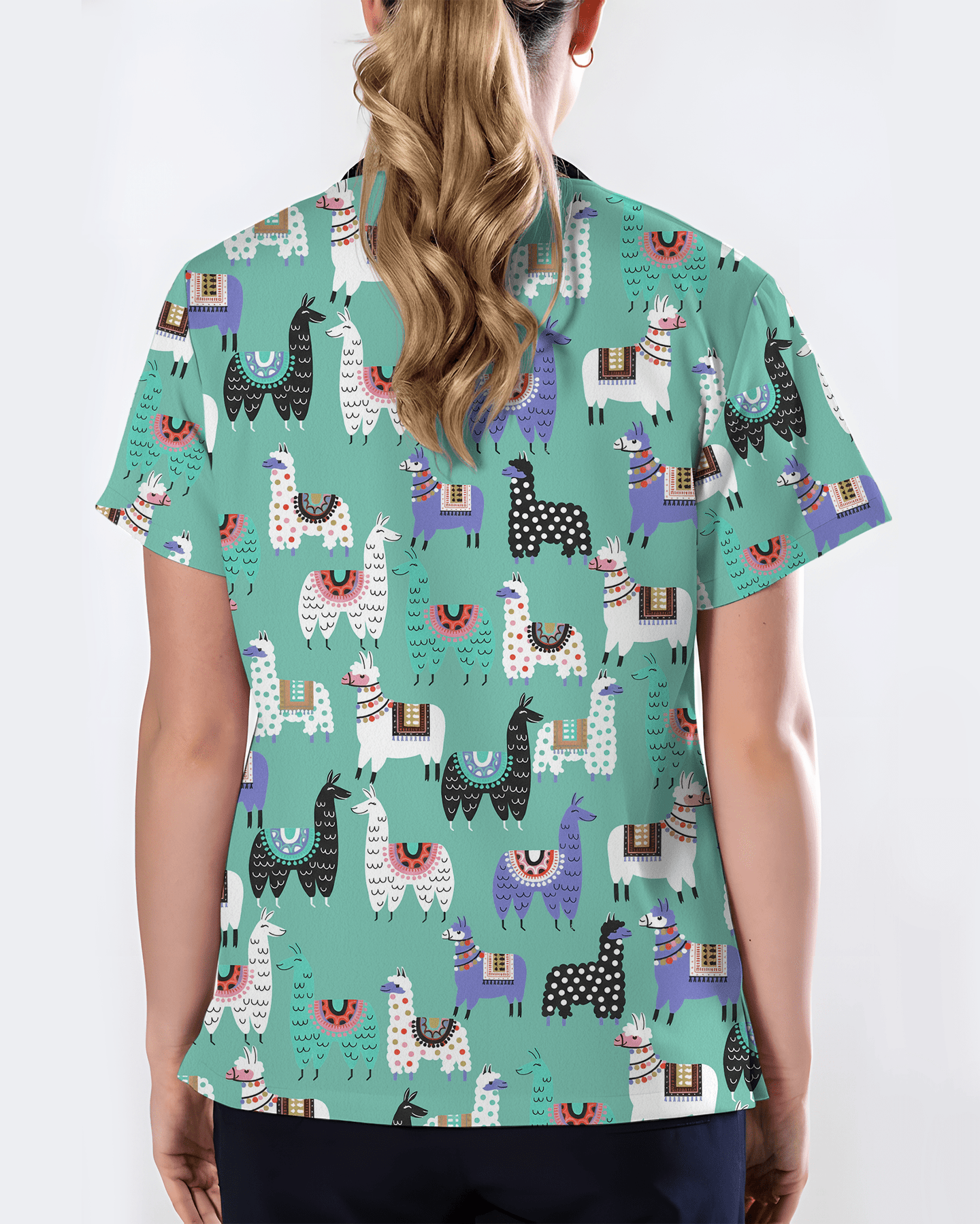 Whimsical Llama Friends Women Scrub Top - Scrubloop