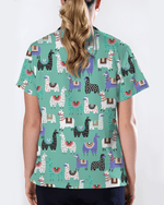 Whimsical Llama Friends Women Scrub Top - Scrubloop