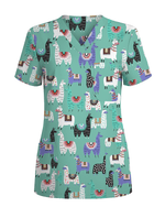 Whimsical Llama Friends Women Scrub Top - Scrubloop