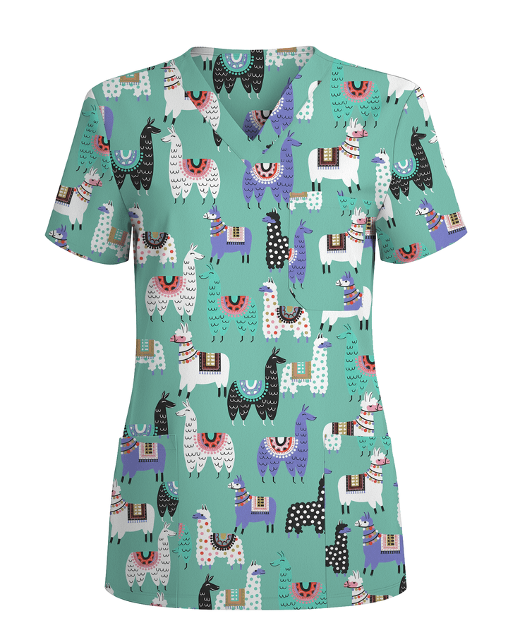 Whimsical Llama Friends Women Scrub Top