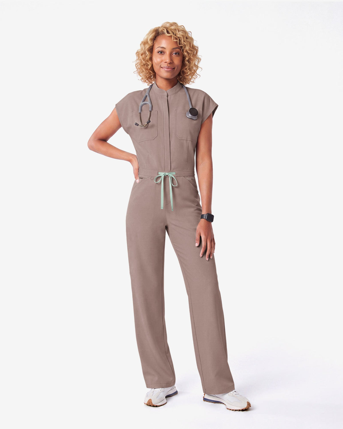 Wide Leg Jumpsuit Smokey Taupe - Scrubloop