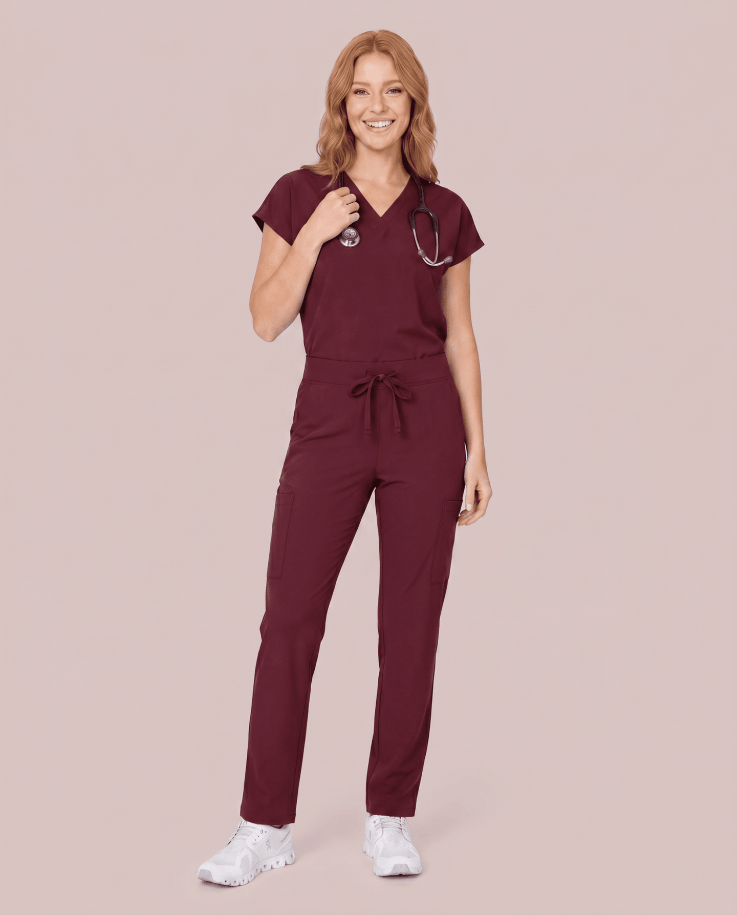 Women's 6-Pocket Cargo Pant Burgundy - Scrubloop