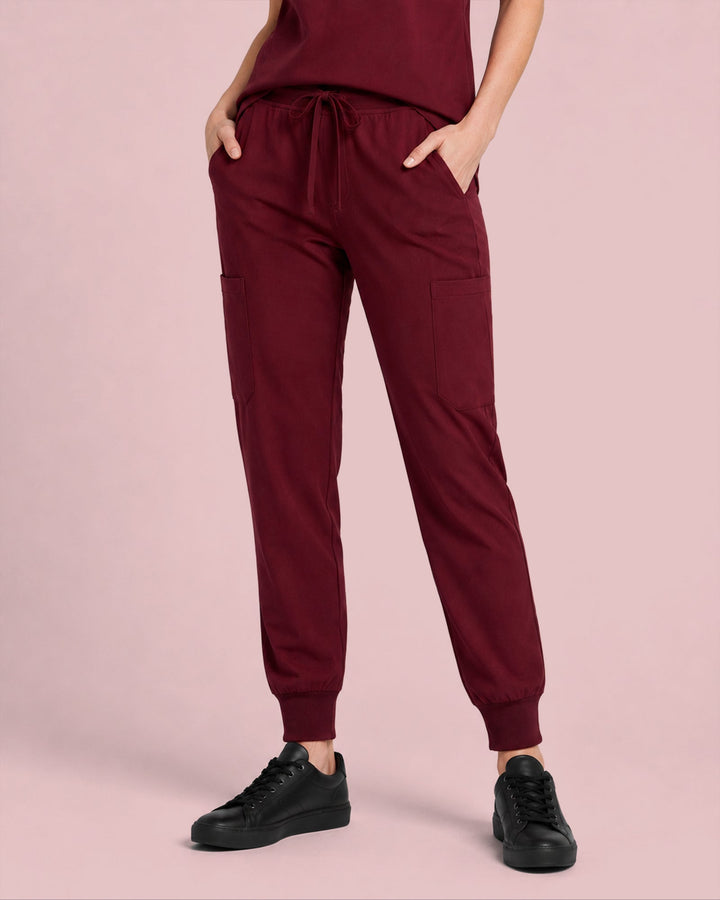 Women's 6-Pocket Jogger Scrub Pant Burgundy