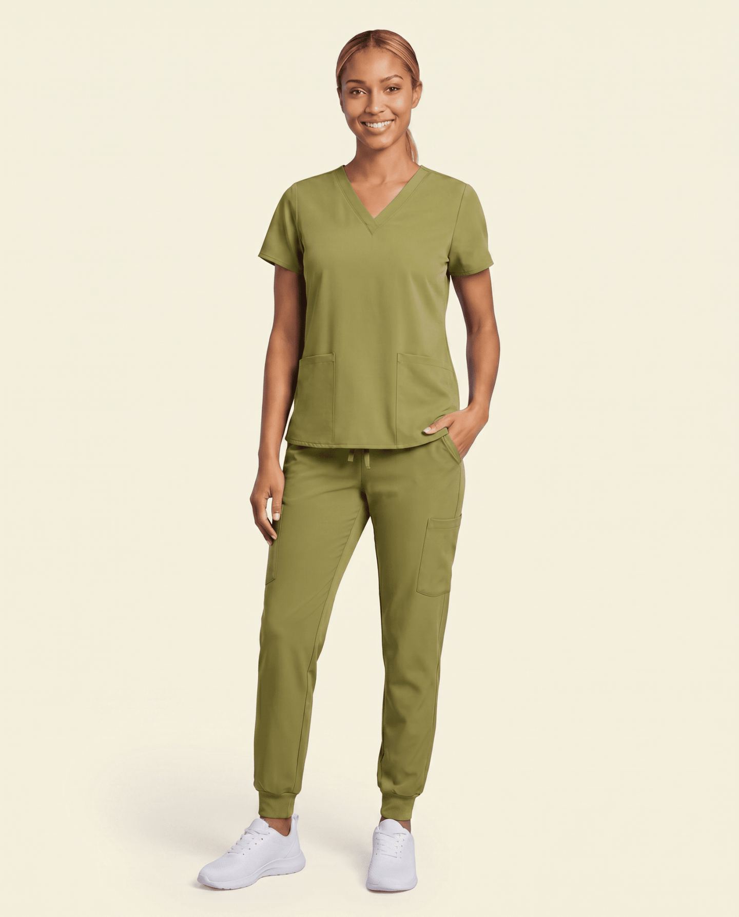 Women's 6-Pocket V-neck Top Avocado - Scrubloop