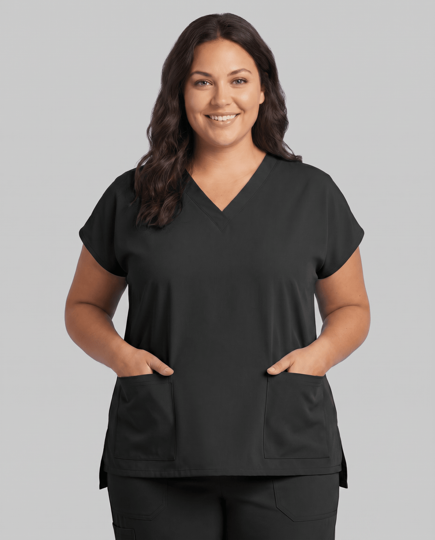 Women's 6-Pocket V-neck Top Black - Scrubloop