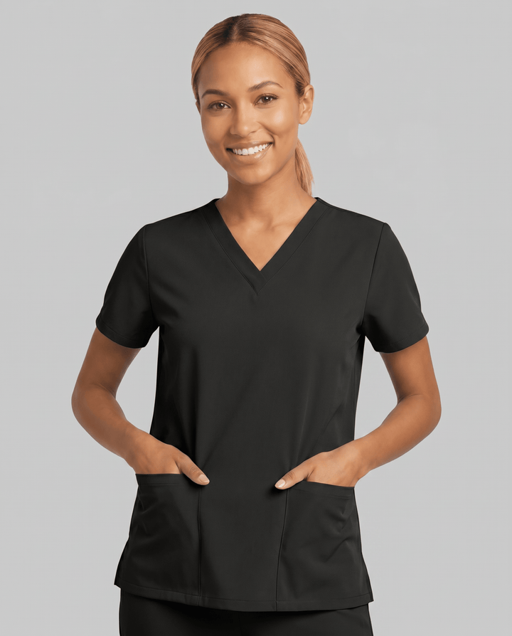 Women's 6-Pocket V-neck Top Black