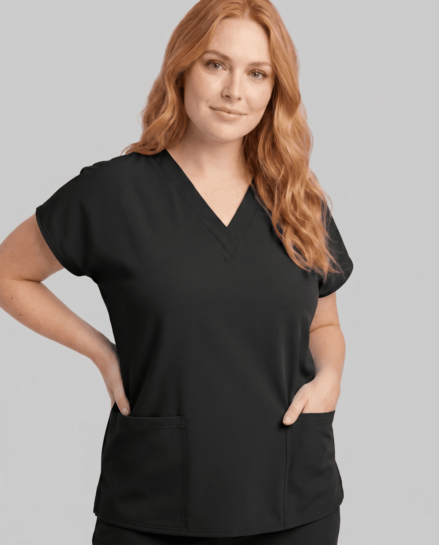 Women's 6-Pocket V-neck Top Black - Scrubloop