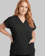 Women's 6-Pocket V-neck Top Black - Scrubloop