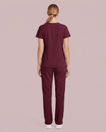 Women's 6-Pocket V-neck Top Burgundy - Scrubloop