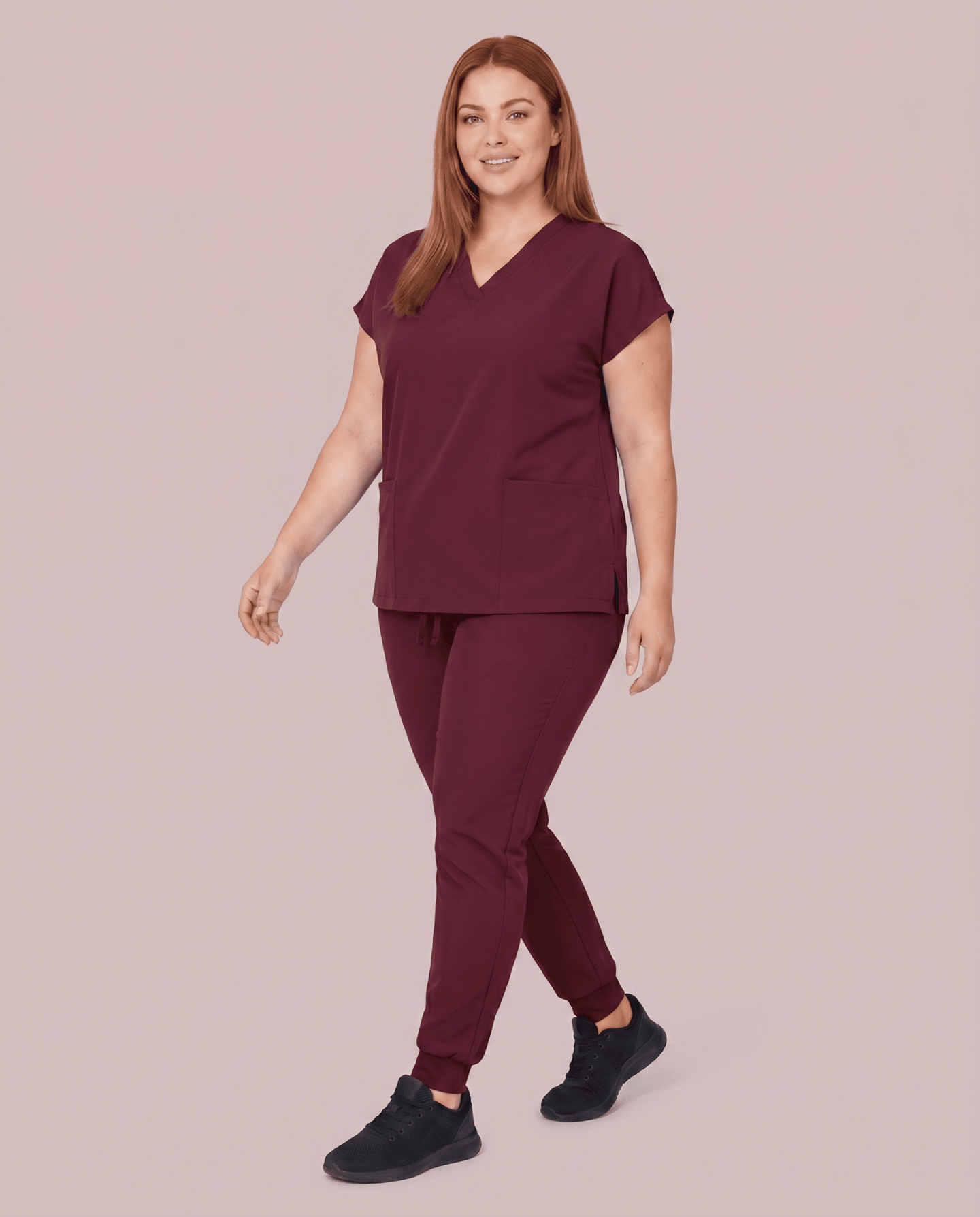 Women's 6-Pocket V-neck Top Burgundy - Scrubloop