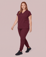 Women's 6-Pocket V-neck Top Burgundy - Scrubloop