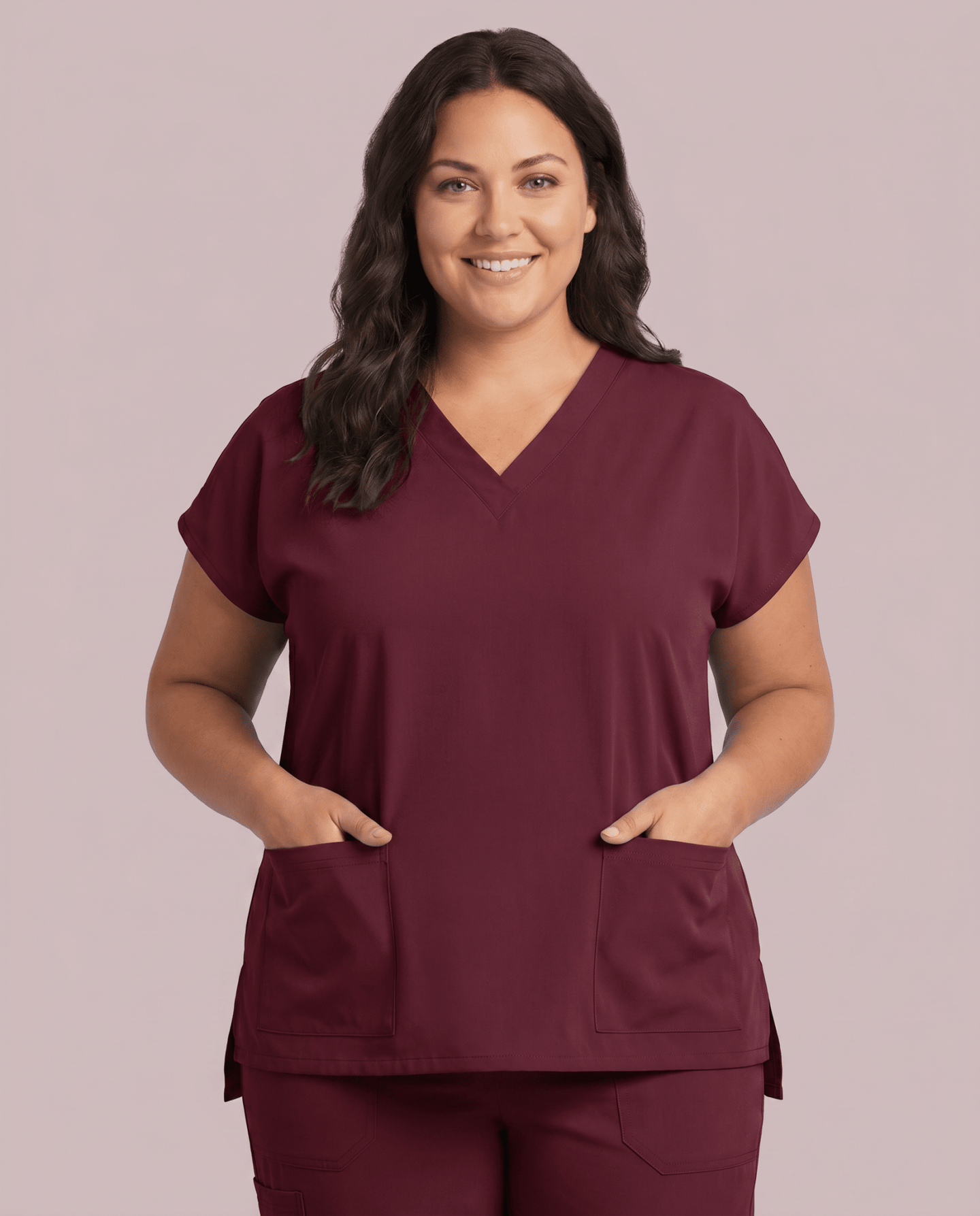 Women's 6-Pocket V-neck Top Burgundy - Scrubloop