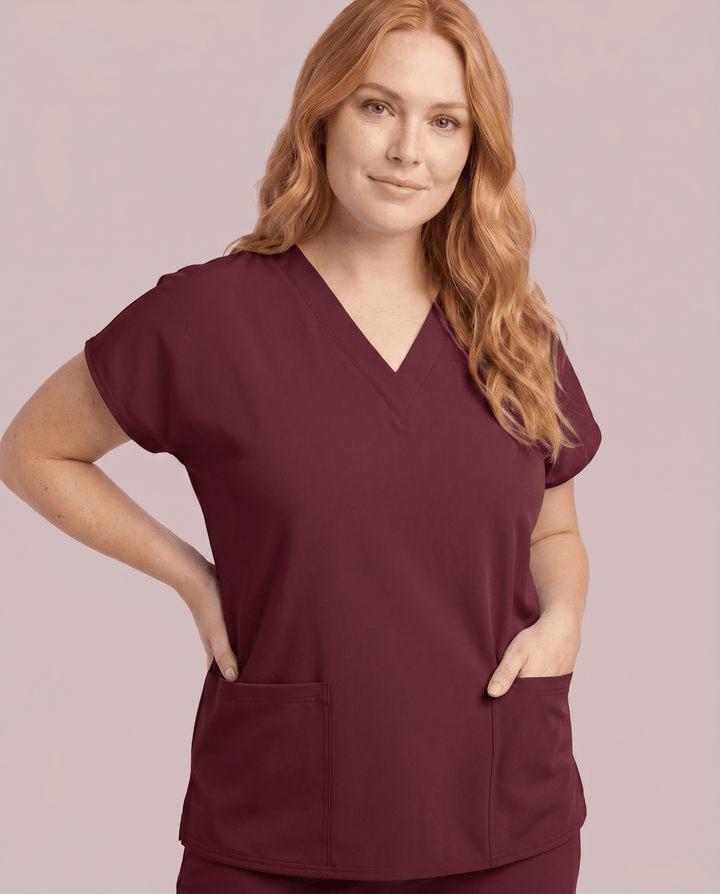 Women's 6-Pocket V-neck Top Burgundy