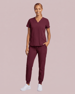 Women's 6-Pocket V-neck Top Burgundy - Scrubloop