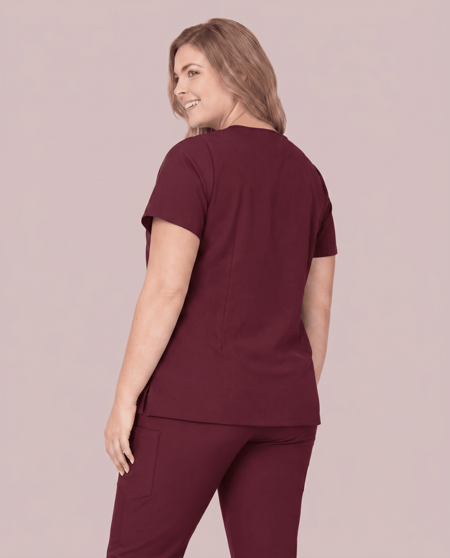 Women's 6-Pocket V-neck Top Burgundy - Scrubloop