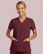Women's 6-Pocket V-neck Top Burgundy - Scrubloop