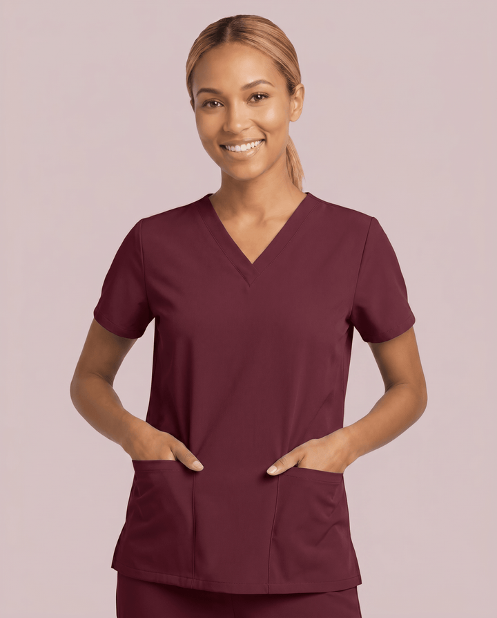 Women's 6-Pocket V-neck Top Burgundy