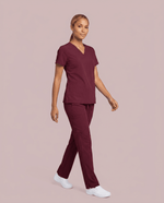 Women's 6-Pocket V-neck Top Burgundy - Scrubloop