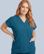 Women's 6-Pocket V-neck Top Caribbean Blue - Scrubloop