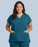 Women's 6-Pocket V-neck Top Caribbean Blue - Scrubloop
