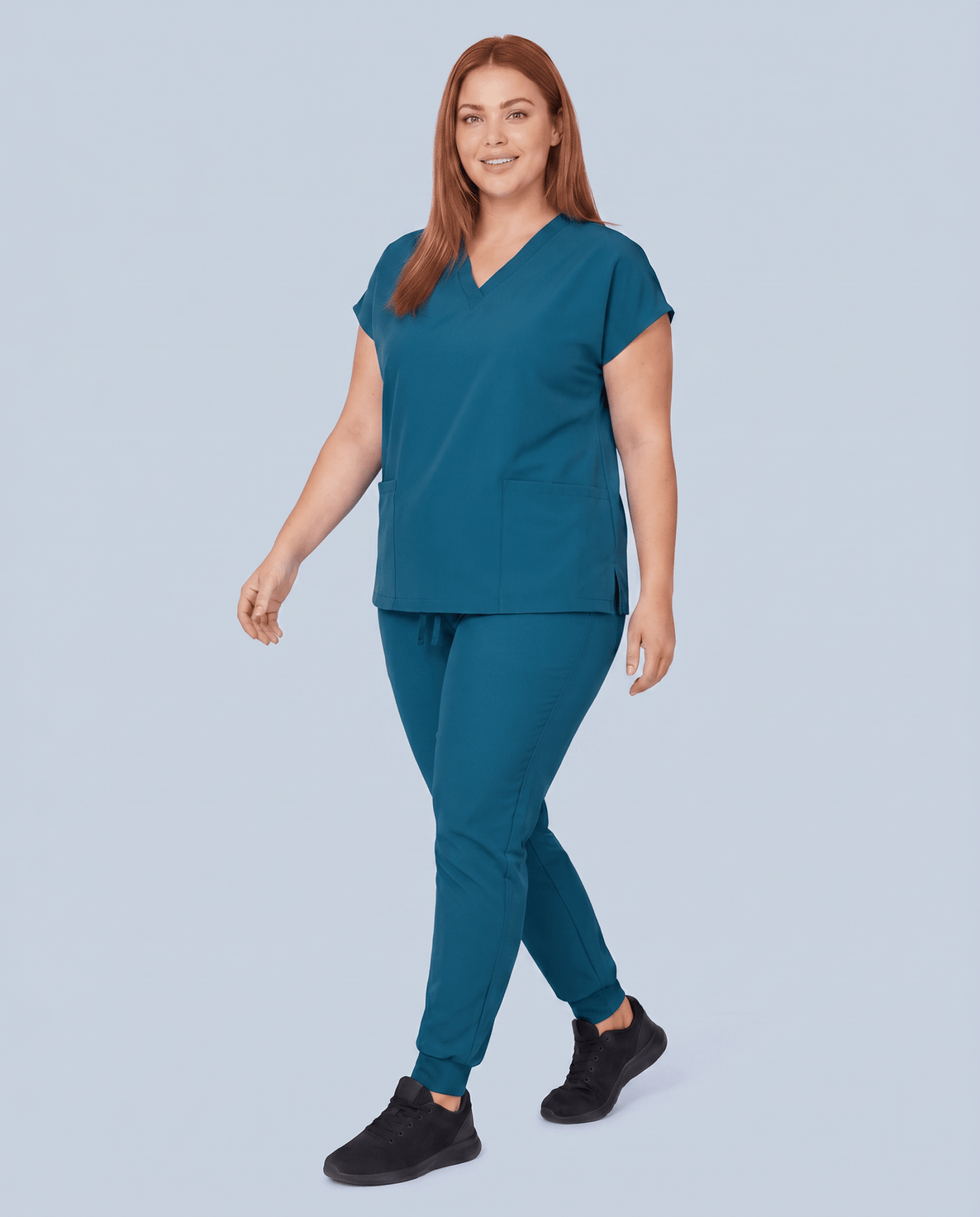 Women's 6-Pocket V-neck Top Caribbean Blue - Scrubloop