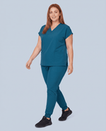 Women's 6-Pocket V-neck Top Caribbean Blue - Scrubloop
