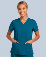 Women's 6-Pocket V-neck Top Caribbean Blue - Scrubloop